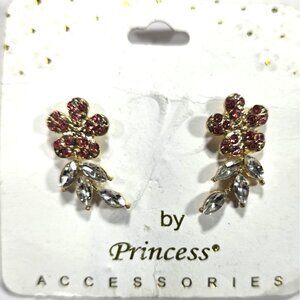 Earrings Pink Floral Leaf Cluster Stud feminine fairycore cottage jewelry